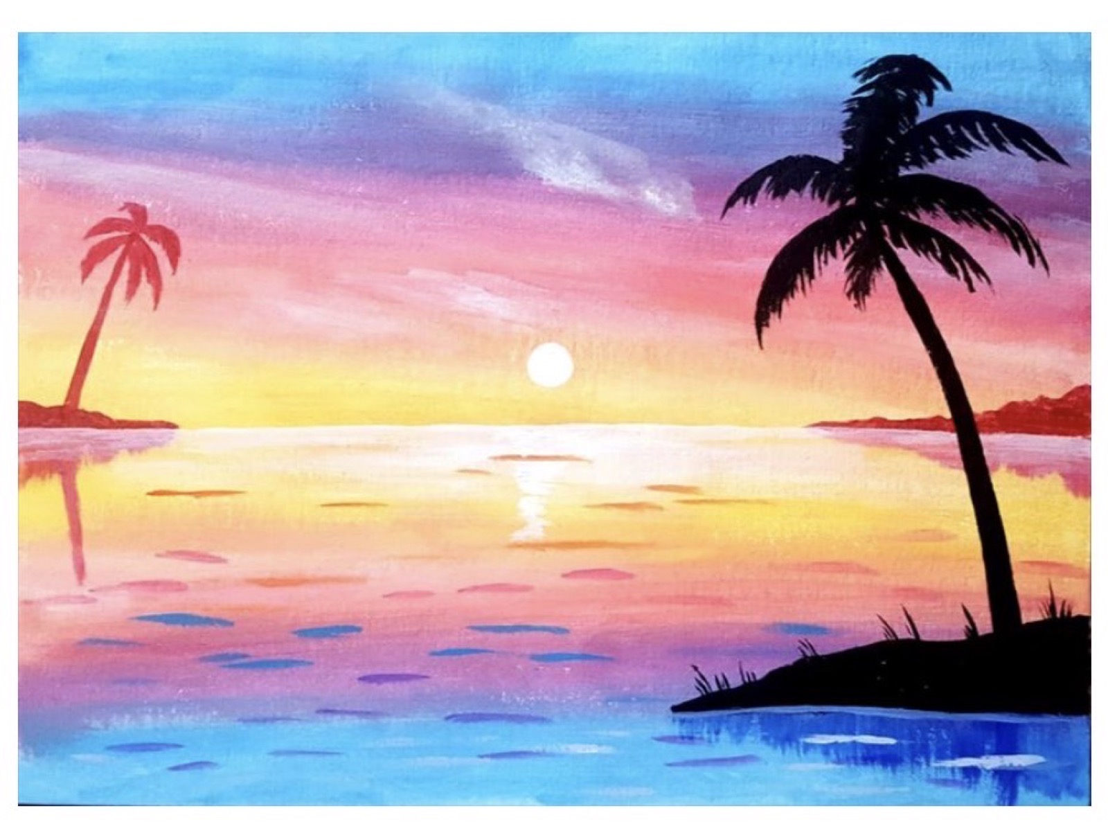 Colorful tropical sunrise painting for Coffee and Paint Morning Glow