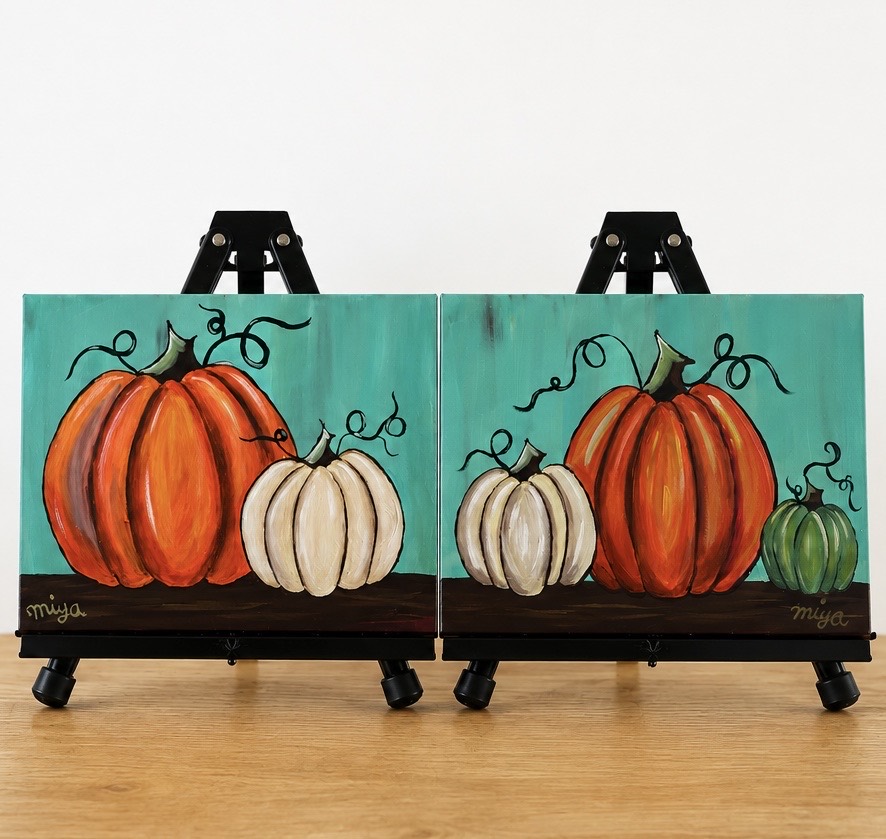 Fall Pumpkins pair painting design with two complementary canvases side by side
