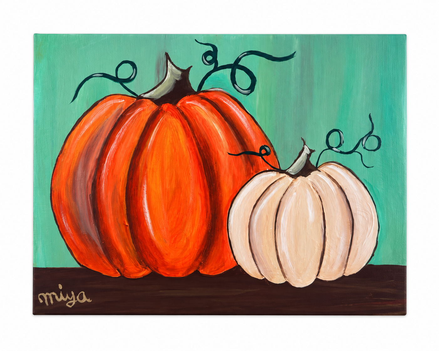 Fall Pumpkins single canvas painting design with orange and white pumpkins on a white background