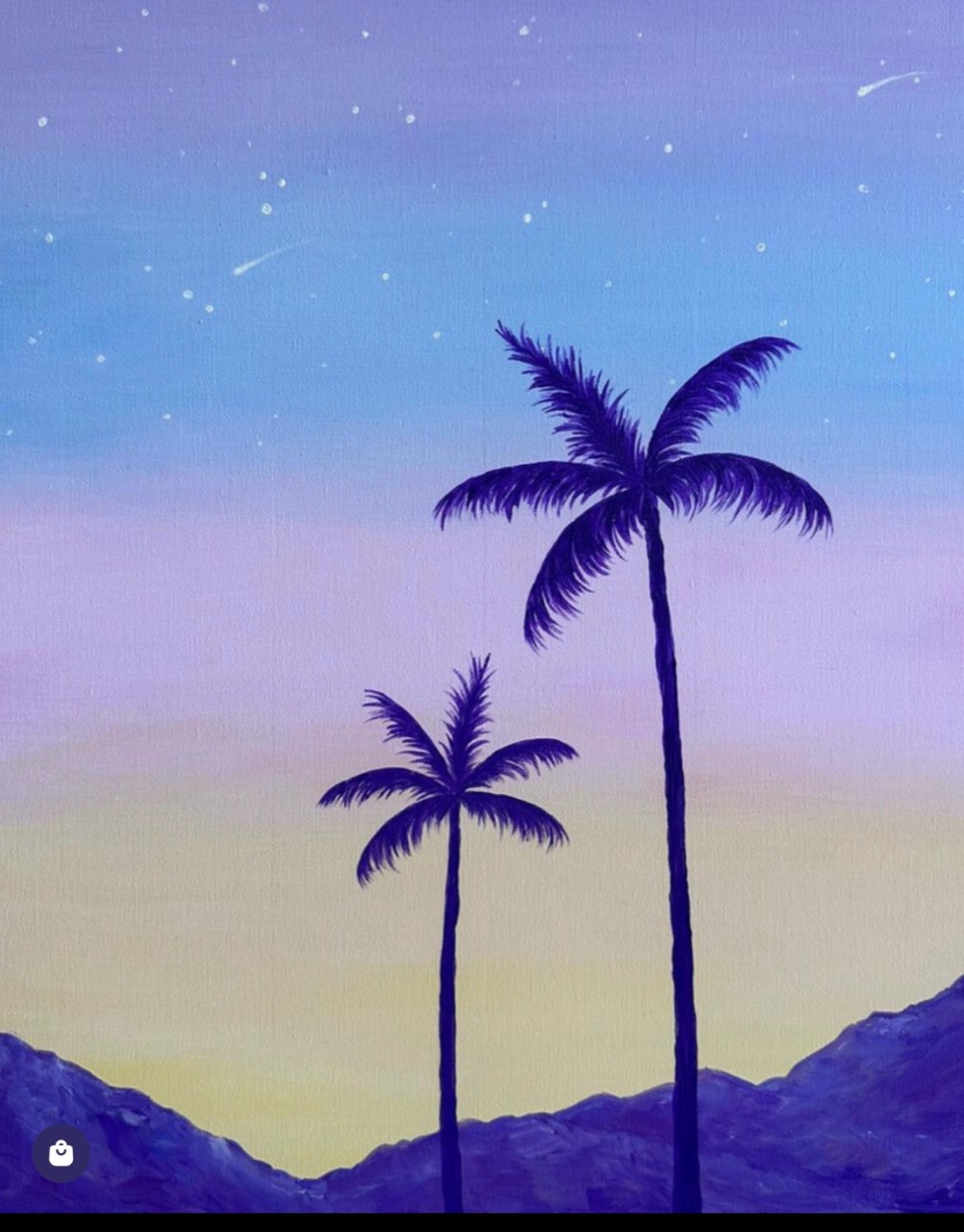 Pastel palm tree painting with a soft evening sky