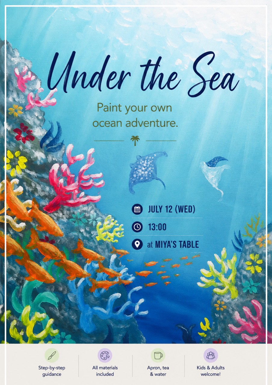 Under the Sea painting event announcement with colorful ocean life
